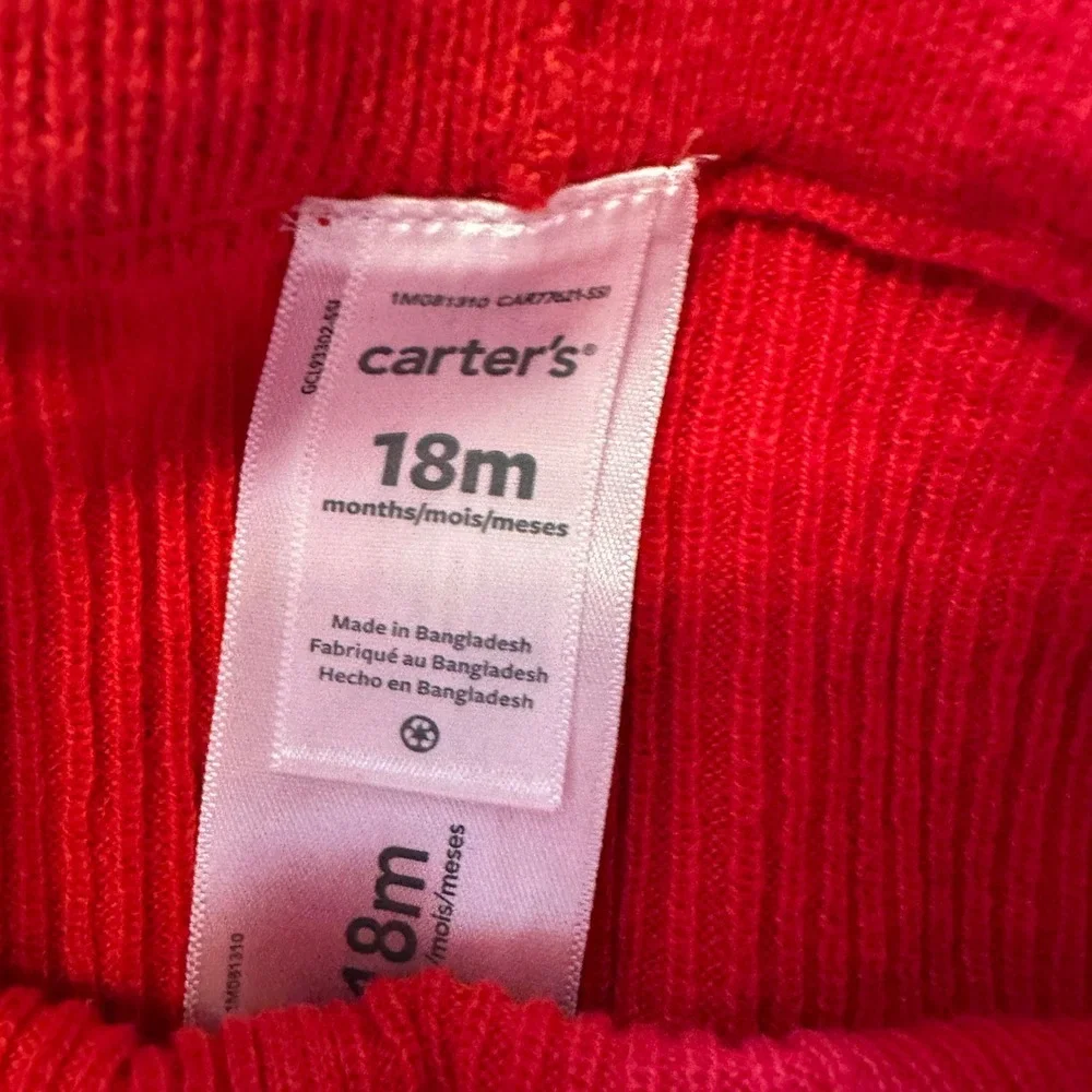 Carter's 18m Floral Print Button Front Shirt & Red Ribbed Leggings Set Baby Girl